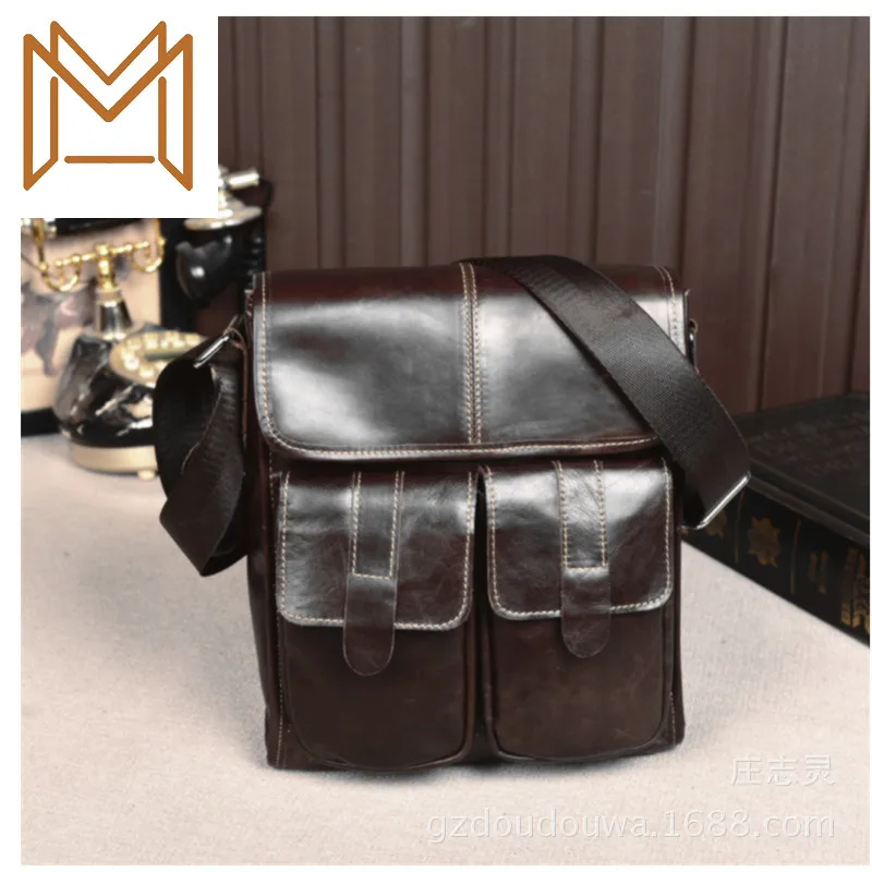 

Genuine Leather Male Package Single Shoulder Layer Cowhide Outdoors Oblique Satchel Business Affairs Portable Briefcase