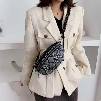 

Durable Waist Packs Delicate Texture Serpentine Fanny Chest Bag PU Leather Women Waist Pack Shoulder Crossbody Bag