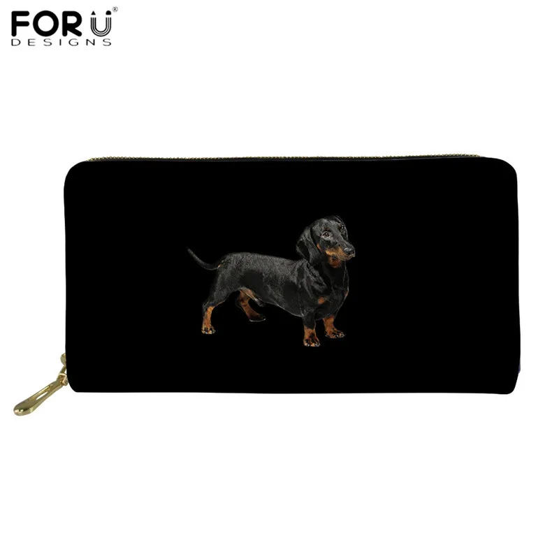 FORUDESIGNS/черные кожаные кошельки животное Собака Такса печати 3D клатч кошелек для женщин на молнии банк держатель карты чехол дамы подарок