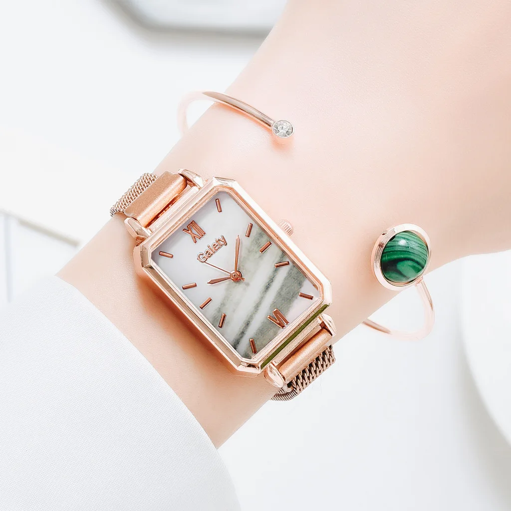 Ladies Quartz Watch 2021 Simple Fashion Luxury Rose Gold Stainless Steel Mesh Band Bracelet Set Qt83