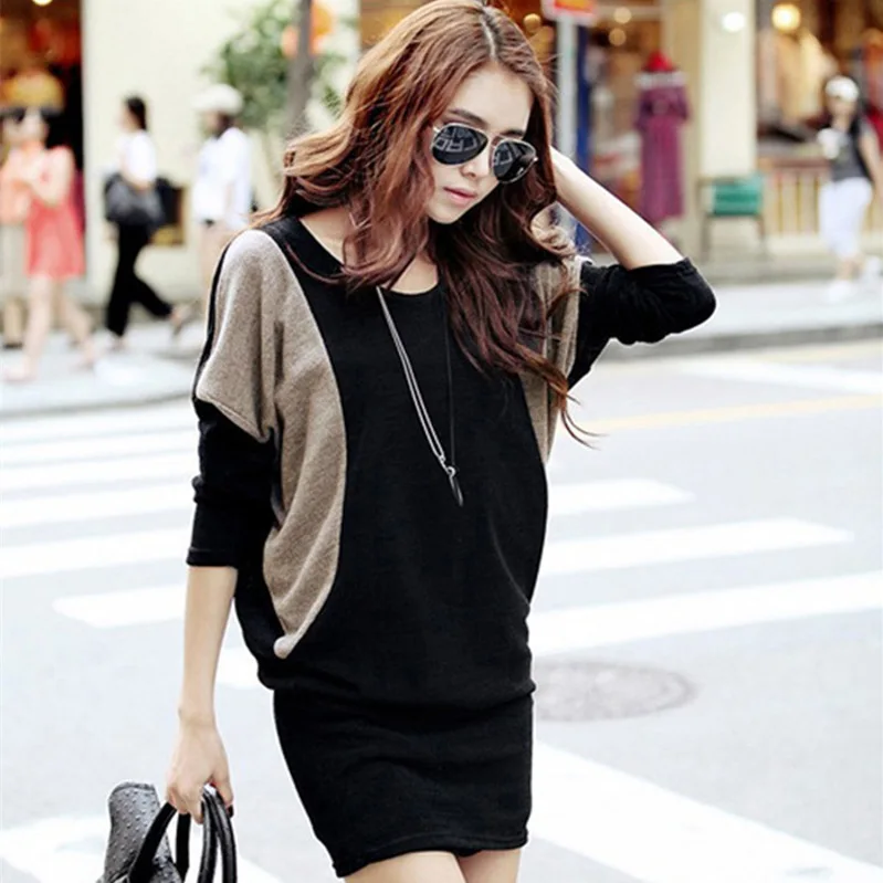 

2019 Autumn And Winter Long Sleeve Mid-length Joint Mixed Colors T-shirt Base Shirt Skirt Korean-style WOMEN'S Wear Casual Bat S