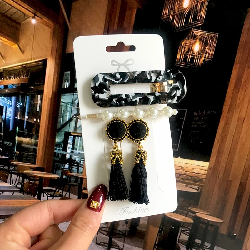 Fashion Earrings Set Pearl Hair Clips Barrettes and Tassel Earring For Women Acrylic Hairpins Sweet Girls Hair Accessories 2020