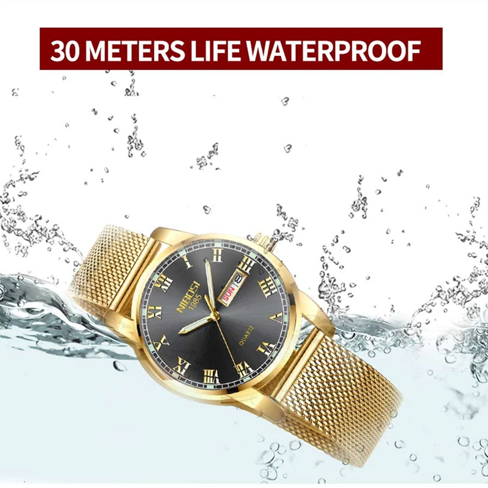 Gold Mens Women Watches NIBOSI Unique Design Luxury Stainless Steel Mesh Strap Men's Fashion Casual Date Watch Relogio Feminino Gold Mens Women Watches NIBOSI Unique Design Luxury Stainless Steel Mesh Strap Men's Fashion Casual Date Watch Relogio Feminino