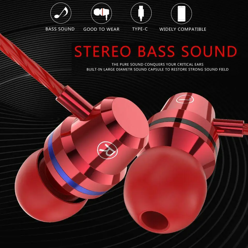 

USB Type C Metal Earphone with Mic for Xiaomi samsung huawei Oneplus meizu Typec in ear headset stereo earphones