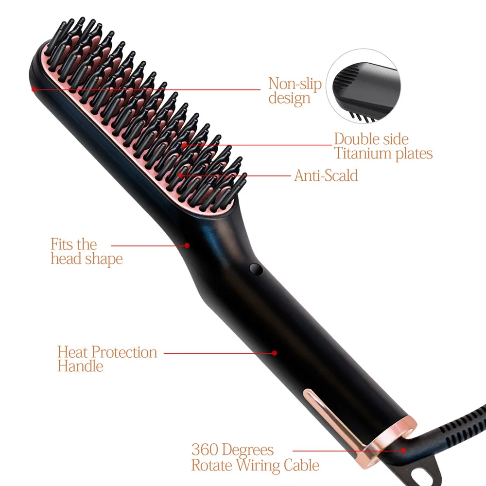 Alisamento de Cabelo Modelador de Cabelo Escova de Cabelo Ferro Barba Grooming Alisamento Escova Homem Alisador Estilo Profissional Pente Quente 6 Home & Garden