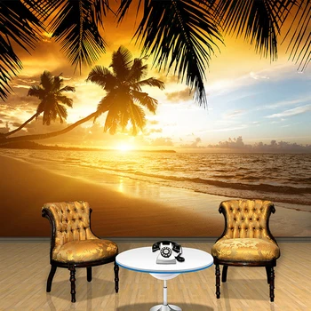 

Custom 3D Poster Photo Wallpaper For Living Room TV Background Wall Covering Sunset Glow Coconut Sea Landscape Mural Wallpaper