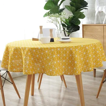

Japanese Style Round Tablecloth Northern European-Style Fabric Cotton Linen Restaurant Tablecloth Plaid Home Kitchen Decoration
