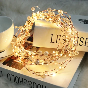 

Battery Operated String Lights Wire Fairy Lamp for Cafe Restaurant 50 LED Pearl Pearlized Copper Exquisite Ornaments