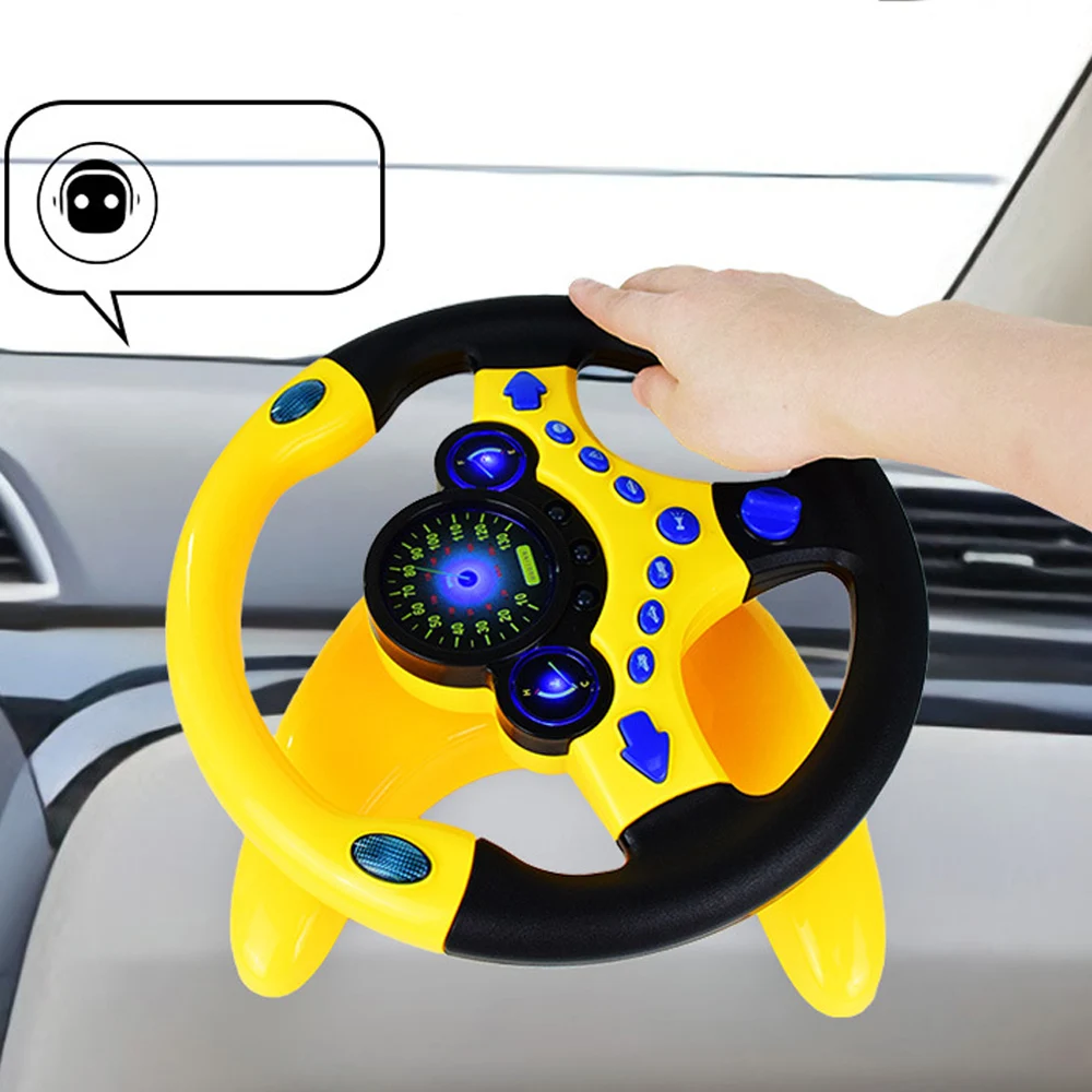 Kids Montessori Cartoon Simulated Steering Wheel Musical Driving Controller Copilot Electronic Music Vocal Educational Toy
