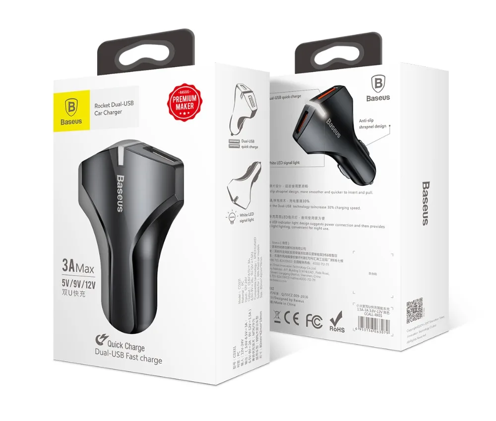 Baseus Dual USB зарядное устройство для мобильного телефона Быстрая зарядка 3,0 Dual Usb для IPhone X Max Ipad планшет автомобильное USB зарядное устройство адаптер Автомобильное зарядное устройство