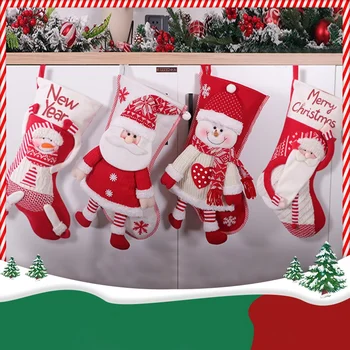 

HOT 4 Pcs Christmas Stockings, Xmas Fireplace Socks Candy Gift Bag Christmas Tree Hanging Ornaments Decoration