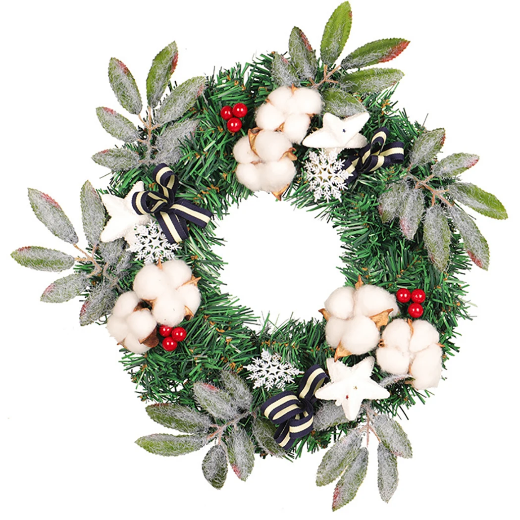 

35cm Fashion Handmade Christmas Wreath Cotton Wreath Circle Silk Artificial Garland Hanging Decoration Celebration Party Supplie