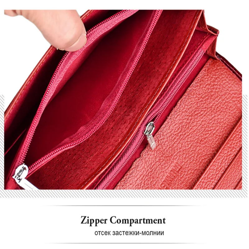 WR New Cowhide Wallet Large-capacity Coin Purse Multi-function Clutch Bag Fashion Patent Leather Zipper Wallet Long Wallet