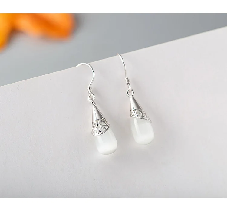 BONLAVIE Opal Pure White Water Drop Earrings S925 Pure Silver Simple Ins Popular Earrings Exquisite Fashion Women