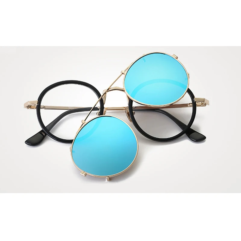 New Men Double Lenses Round Sunglasses 8 Colors Metal Frame Mirror Color Lens UV400 Retro Eyeglasses With Box