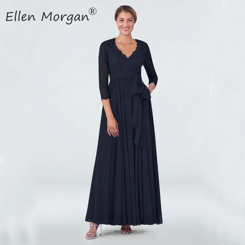 Navy Blue Chiffon Moeder Van De Bruid Bruidegom Lace Jurken 2020 3/4 Lange Mouwen Enkellange Goedkope Voor Bruiloft Formele partij Jassen Navy Blue Chiffon Moeder Van De Bruid Bruidegom Lace Jurken 2020 3/4 Lange Mouwen Enkellange Goedkope Voor Bruiloft Formele partij Jassen