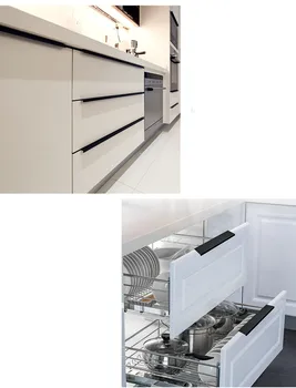 Black Silver Hidden Cabinet Handles Zinc Alloy Kitchen Cupboard Pulls Drawer Knobs Bedroom Door Furniture Handle Hardware