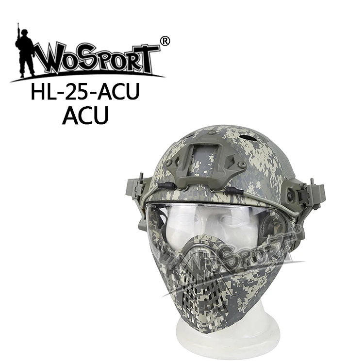 Тактический шлем с полной защитой лица страйкбол Пейнтбол война игры cs-шлемы со съемной лицевой маской и очками - Цвет: ACU