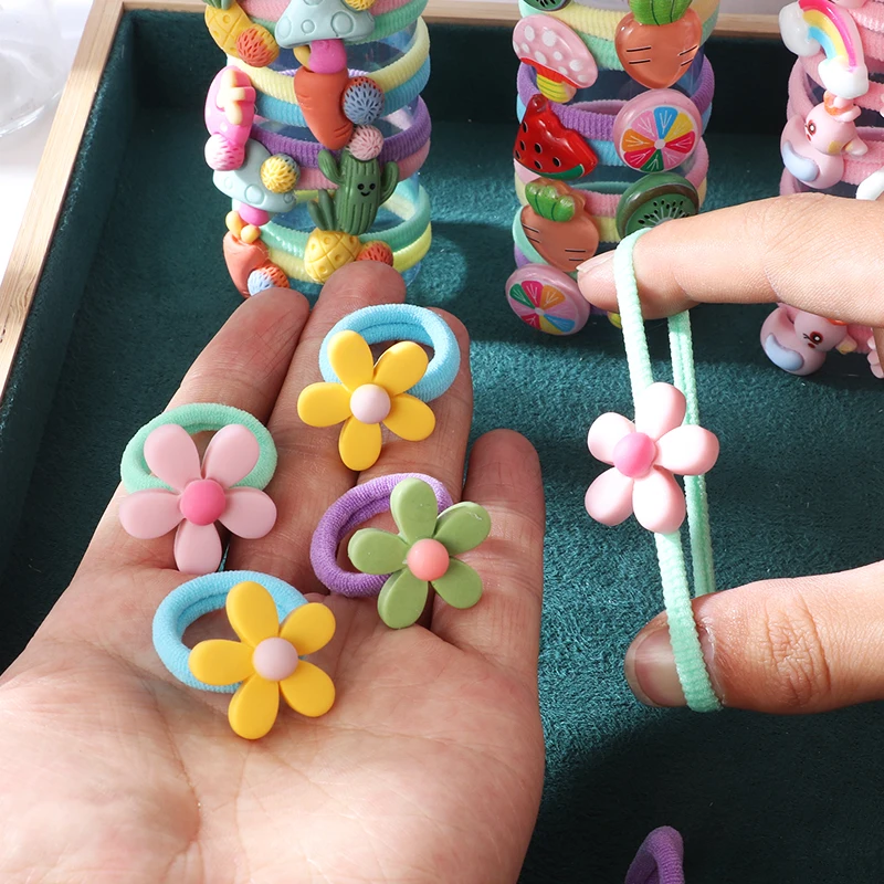 10PCS/Set Girls Rubber Band Elastic Hair bands Rainbow Cartoon Character Fruits Flower Headwear Girl Cute Sweet Hair Accessories
