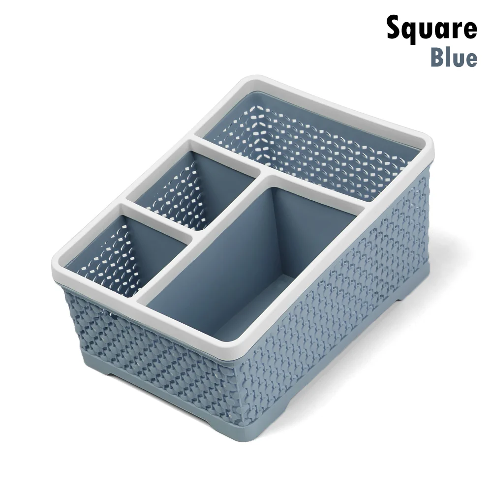 Blue Square Прочный Настольный органайзер, коробка для хранения, офисная отделка, мульти сетка, держатель для мелочей, чехол для стола, декор из ротанга, канцелярские принадлежности, школьные принадлежности - Цвет: Blue Square