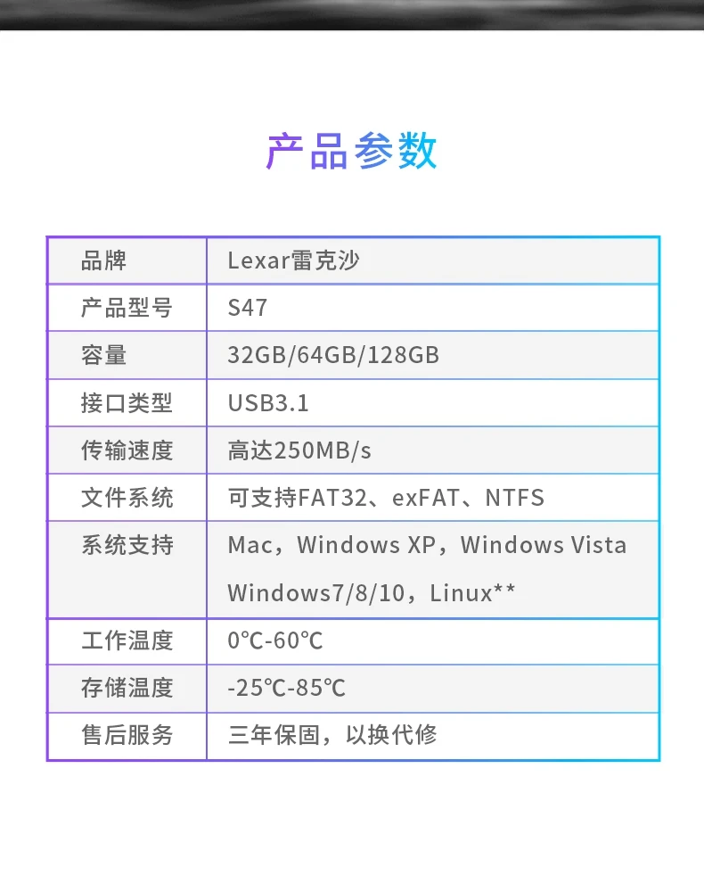 Флеш-накопитель Lexar 64GB Mini USB 32GB 128GB S47 USB3.0 для ноутбука PC смартфон