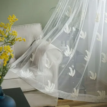 

White Embroidered Sheer Curtains for Living Room Mesh Rural Elegant Delicate Treatment Tende JS78C