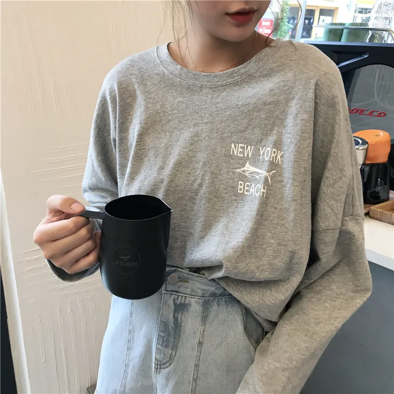Футболка с длинными рукавами Женская Осенняя Корейская ins Harajuku винтажная BF модная свободная повседневная женская футболка большого размера