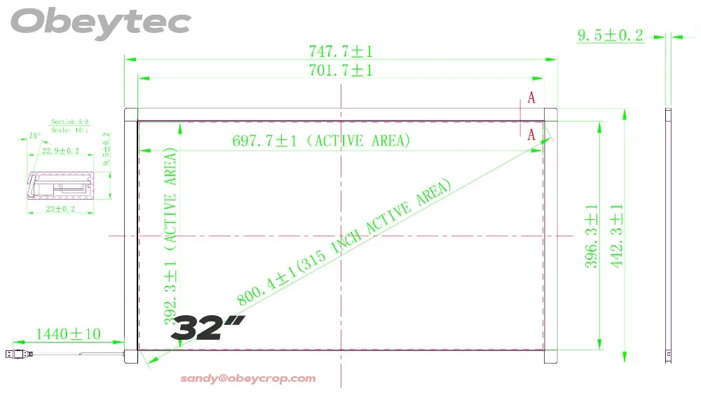Obeytec 3" IR Touch Overlay, 10 касаний, MAC OS, без стекла, ir Touch frame без стекла OBF32WH00D