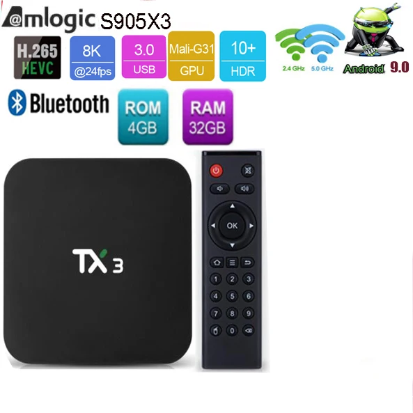 4G 32G Tanix TX3 Amlogic S905X3 Android 9,0 ТВ приставка 4G 32G/64G четырехъядерный 2,4G/5 GHz Wifi BT H.265 Youtube 8K медиаплеер netflix google - Цвет: 4G 32G