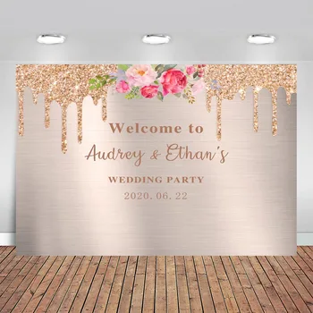 

Background Photography Rose Gold Pink Flowers Customized Personalization Studio Background for Wedding Party Photo Booth Props