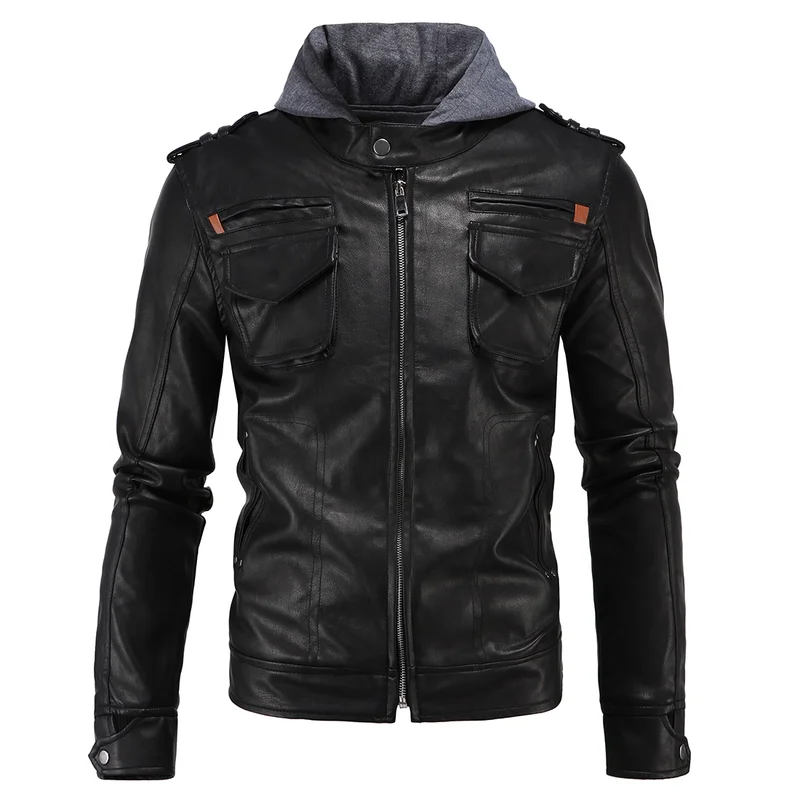 Мужская кожаная куртка с капюшоном большого размера Chaqueta De Cuero Para Hombre 2020|Куртки из