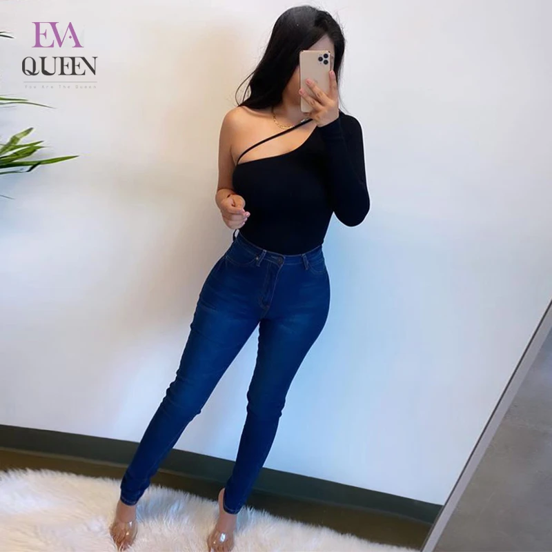Get This EvaQueen Hollow Out Bodysuit Bodycon Rompers Women Long Sleeve One Shoulder Womens Jumpsuit Female Body One Piece Sexy Costume 4001189776279