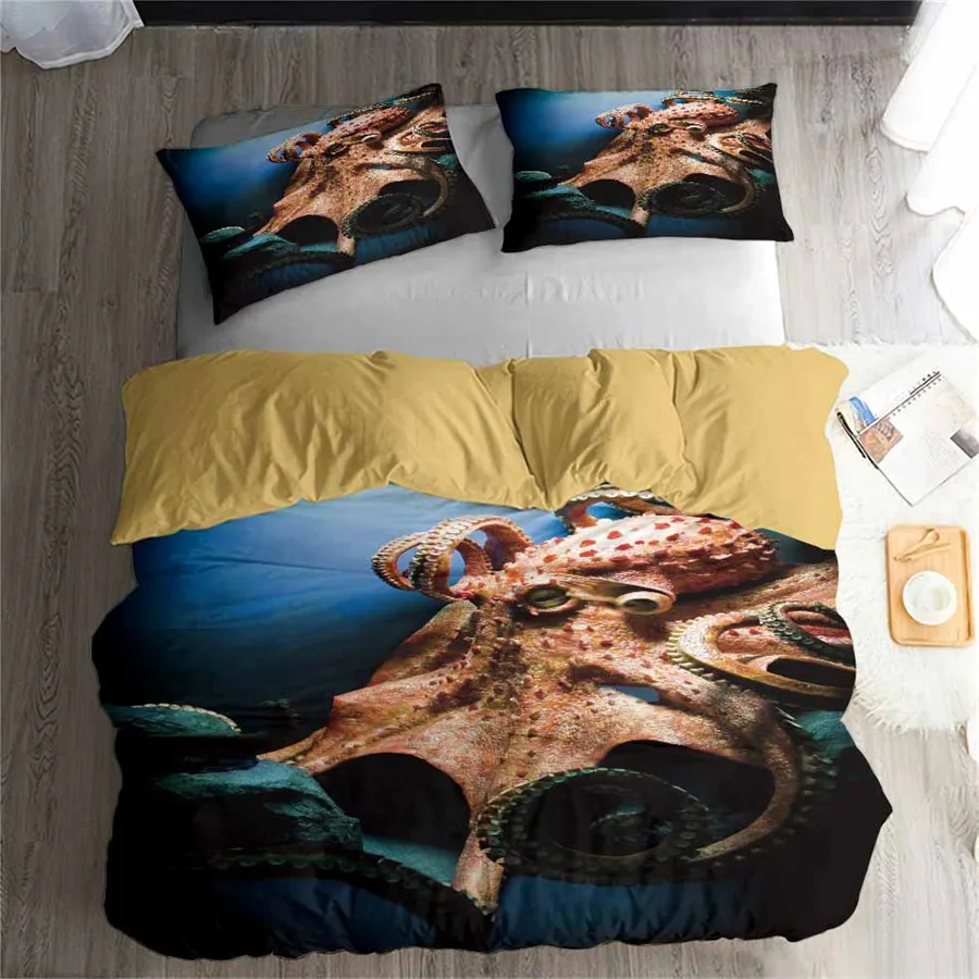 HELENGILI 3D Bedding Set Octopus Print Duvet Cover Lifelike Bedclothes with Pillowcase Bed Home Textiles #ZY-10 | Дом и сад