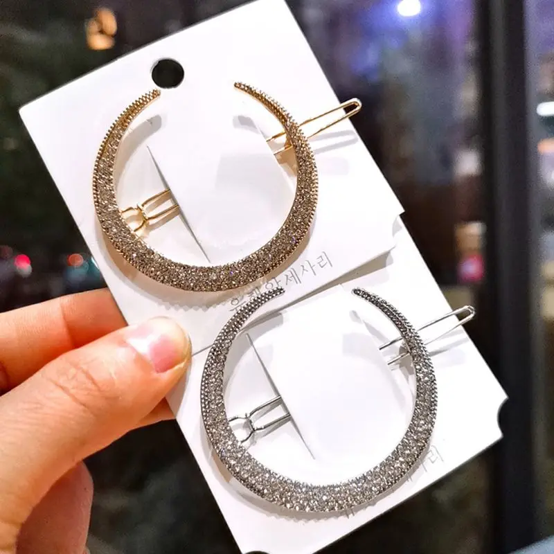 

Ladies Vintage Metal Gold Frog Bobby Pins Jewelry Shimmer Rhinestone Hair Clip Crescent New Moon Styling Barrette