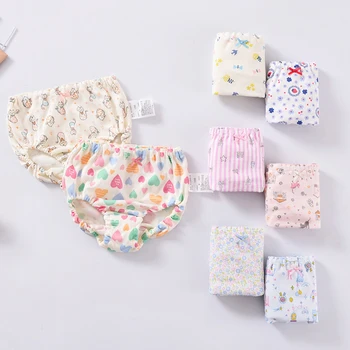 

2Pcs/Lot New Style Children's Underwear Girl's Cotton Baby Bread Pants Cartoon Non-Fluorescent Diaper Underwear Washable Nappy