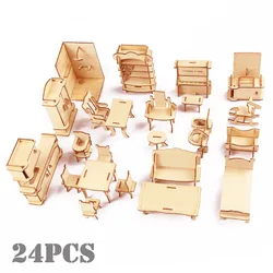 Ensemble de meubles miniatures pour maison de poupée, Puzzle 3D en bois, décoration créative, échelle de construction, jouet, cadeaux pour enfants filles 