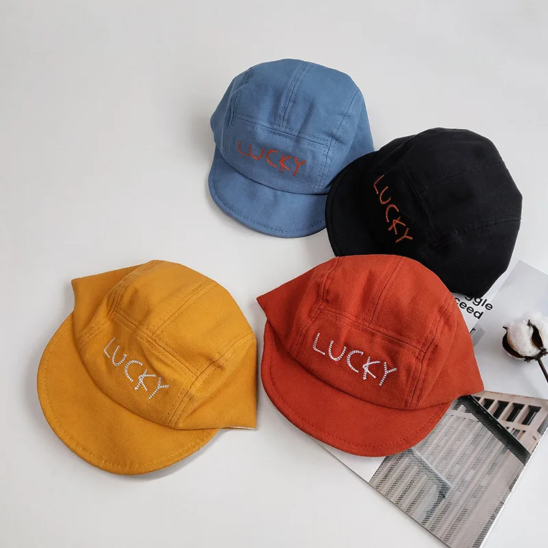 

ins personalized solid color letter embroidery Children's five-piece hat soft eaves duck tongue hat stylish fan baby baseball