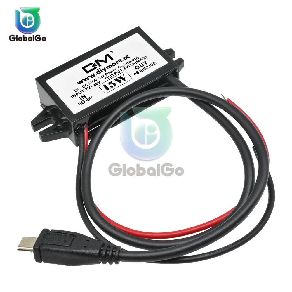 

DC-DC Car Power 7-20V to 5V 3A 15W Converter Module Micro USB Step Down Output Adapter Low Heat Auto Protection Power Supply