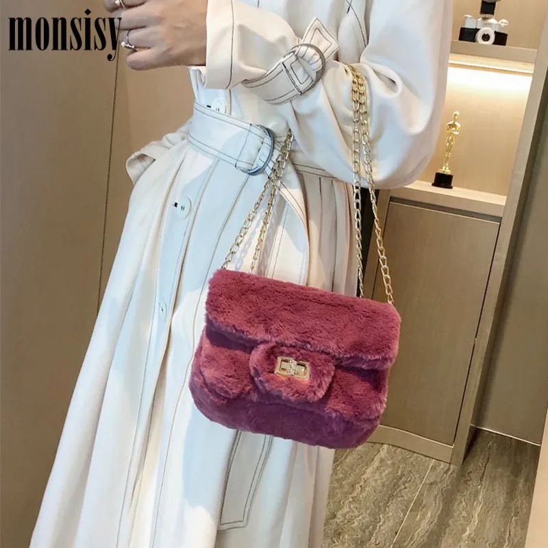 

Monsisy Winter Faux Fur Crossbody Bags For Women Plush Handbags Ladies Luxurious Shoulder Bag Female Messenger Bag Mochila Bolso