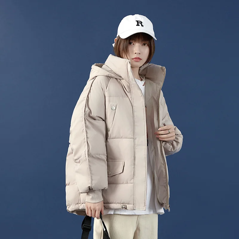 

Casual Parkas Jacket Women Drawstring Loose Solid Hooded Cotton Jackets Fashion Solid Thick Short Winter Coats Overcoat Fashion
