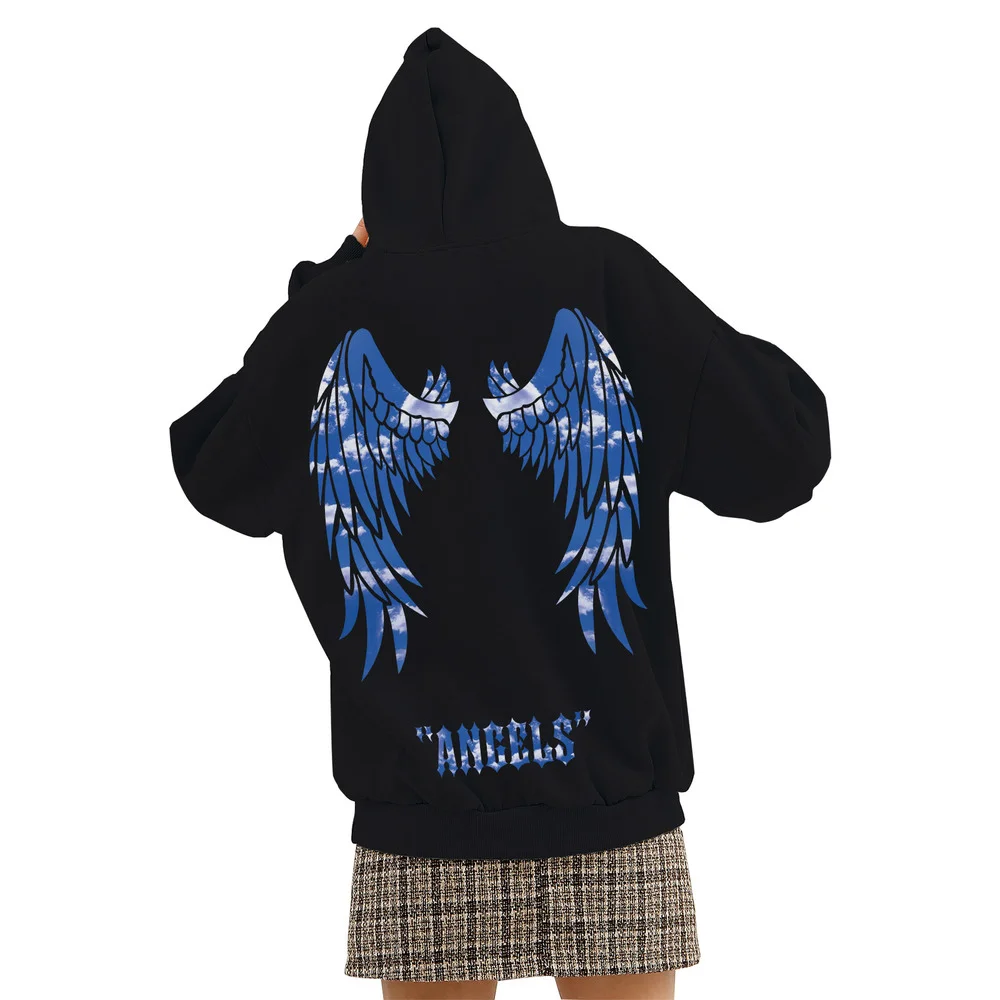 

Angel Hoodie Women Thermal Sweatshirt Women Cotton Wings Letter Graphic Oversized Hoodies Y2k Vintage 90s Aesthetic Black Tops