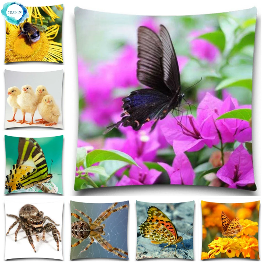 

Animal Spider Butterfly Print Decorative Pillow Case Polyester Cushion Cover Vintage Chair Sofa Home Decor Throw Pillow Cover