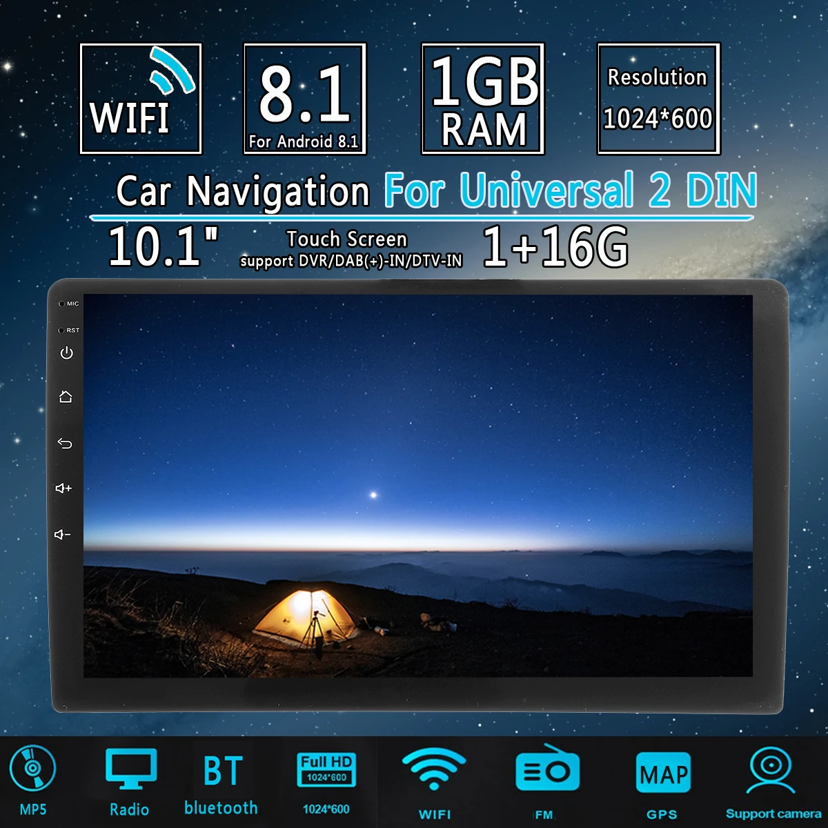 10.1Inch 2 DIN Car Radio MP5 Player GPS Navigation Android 8.1 2.5D IPS Touch Screen Stereo Radio WIFI bluetooth FM Free Map