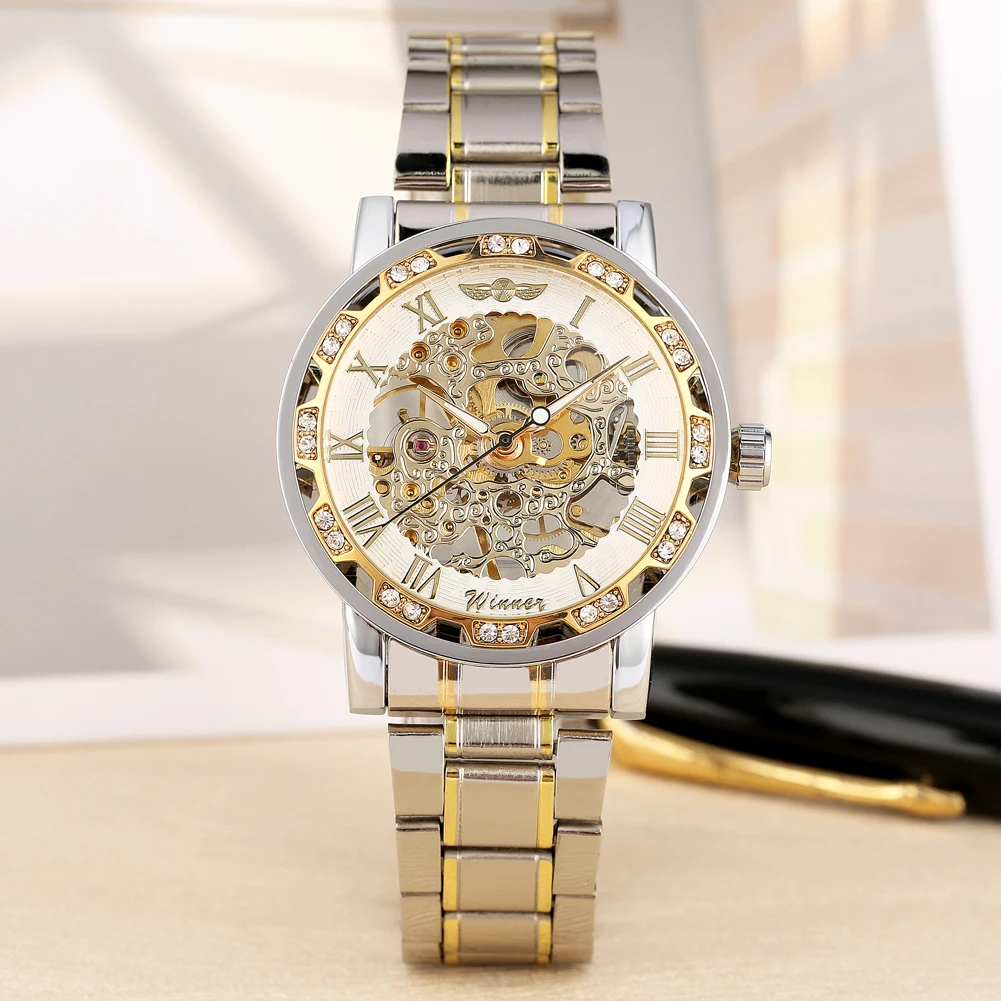 New Arrival Hand-Winding Mechanical Watch for Men Hollow Out Dial Diamonds Watches Gold Case Gift Male horloges mannen