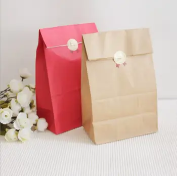 

50pcs Kraft paper Pure color no hand retro fold pocket paper bag Gift gift wrapping bag Wedding candy box