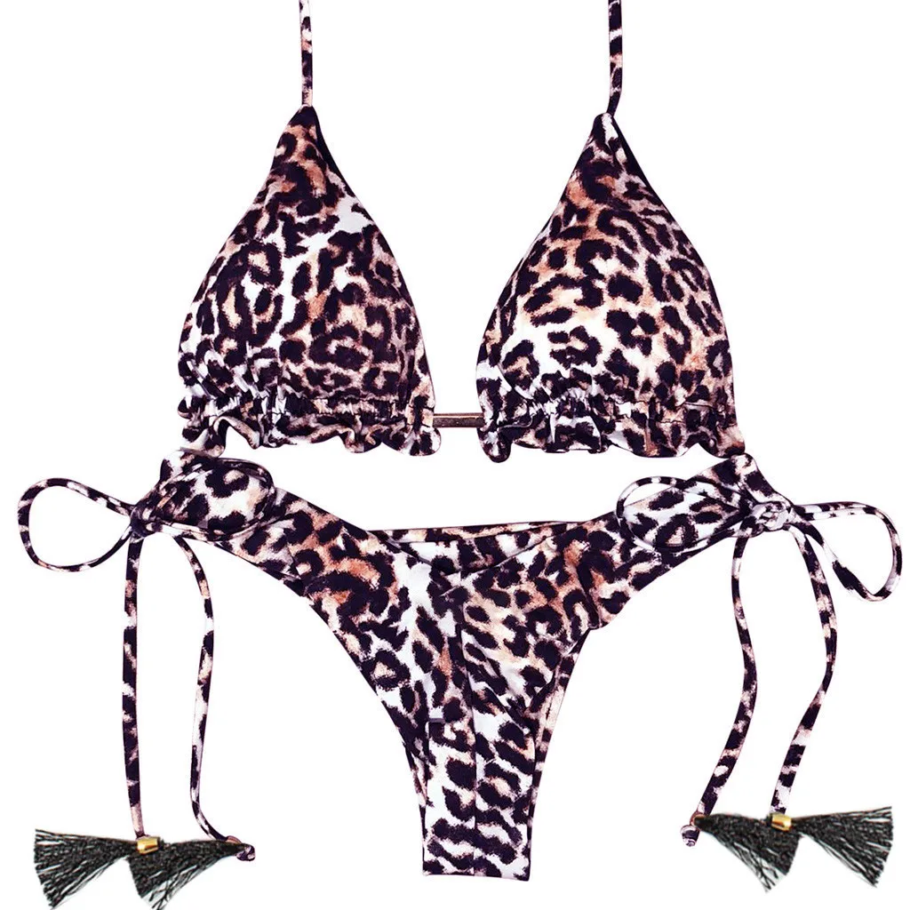 JAYCOSIN Fashion Leopard Print Bikini Women Swimwear Low Waist Bandage Tassel Two-piece Set New Beach Sexy Trend Cute |