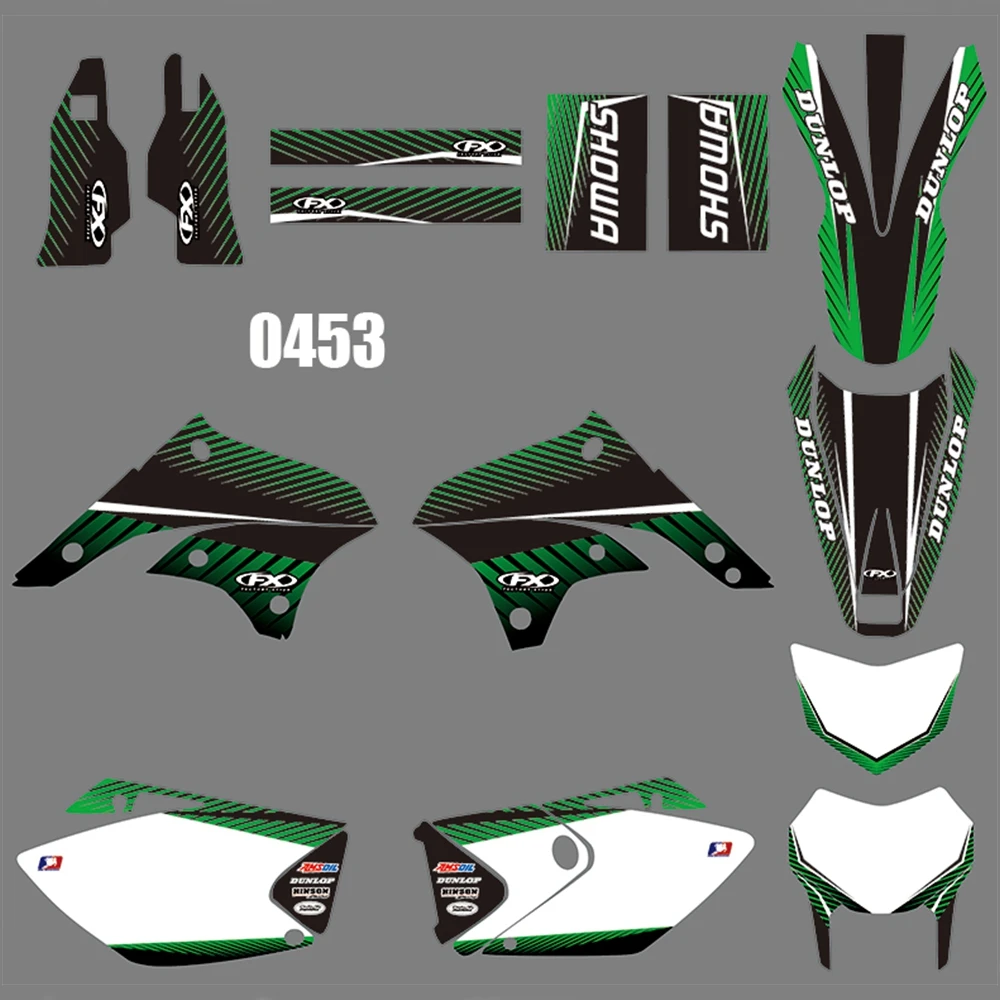 Для KAWASAKI KLX450 2008- Графика наклейки на заказ Номер Наименование лента 3M Полный мотоцикл Фоновые наклейки аксессуары