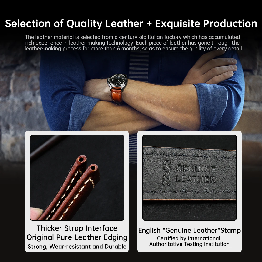 Premium Genuine Leather Watch Band with Butterfly Buckle - 18mm Calfskin Strap Bracelet