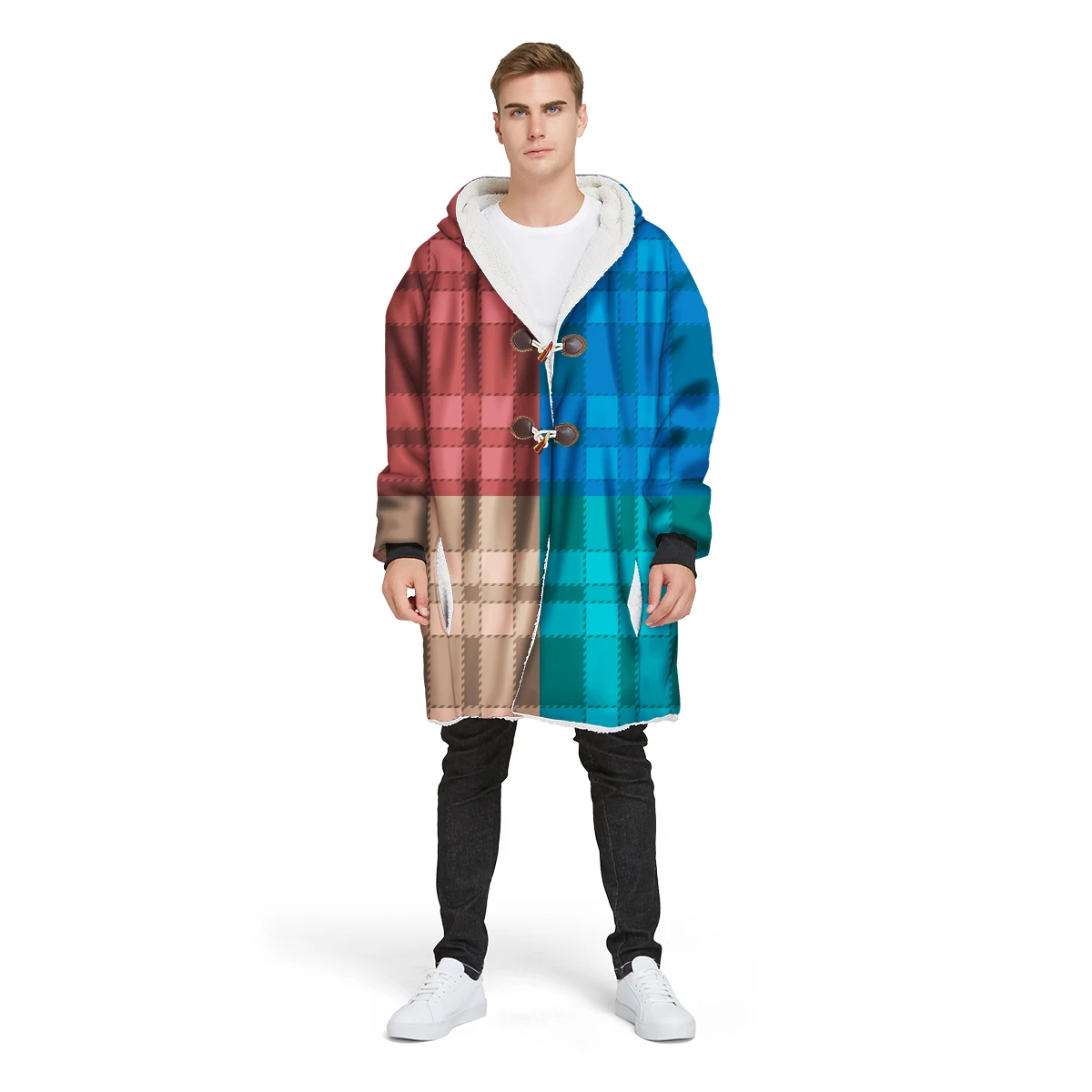 Мужское пальто с объемным принтом Свободное длинное зимнее бархатное из 100%