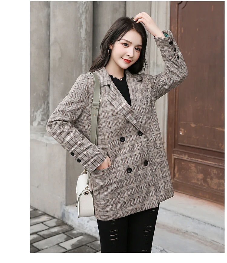 Для фотосессии, шикарный маленький костюм, пальто для женщин, свободный крой, корейский стиль, весна и осень, стиль, Гонконг, Ретро стиль, плед, Sui